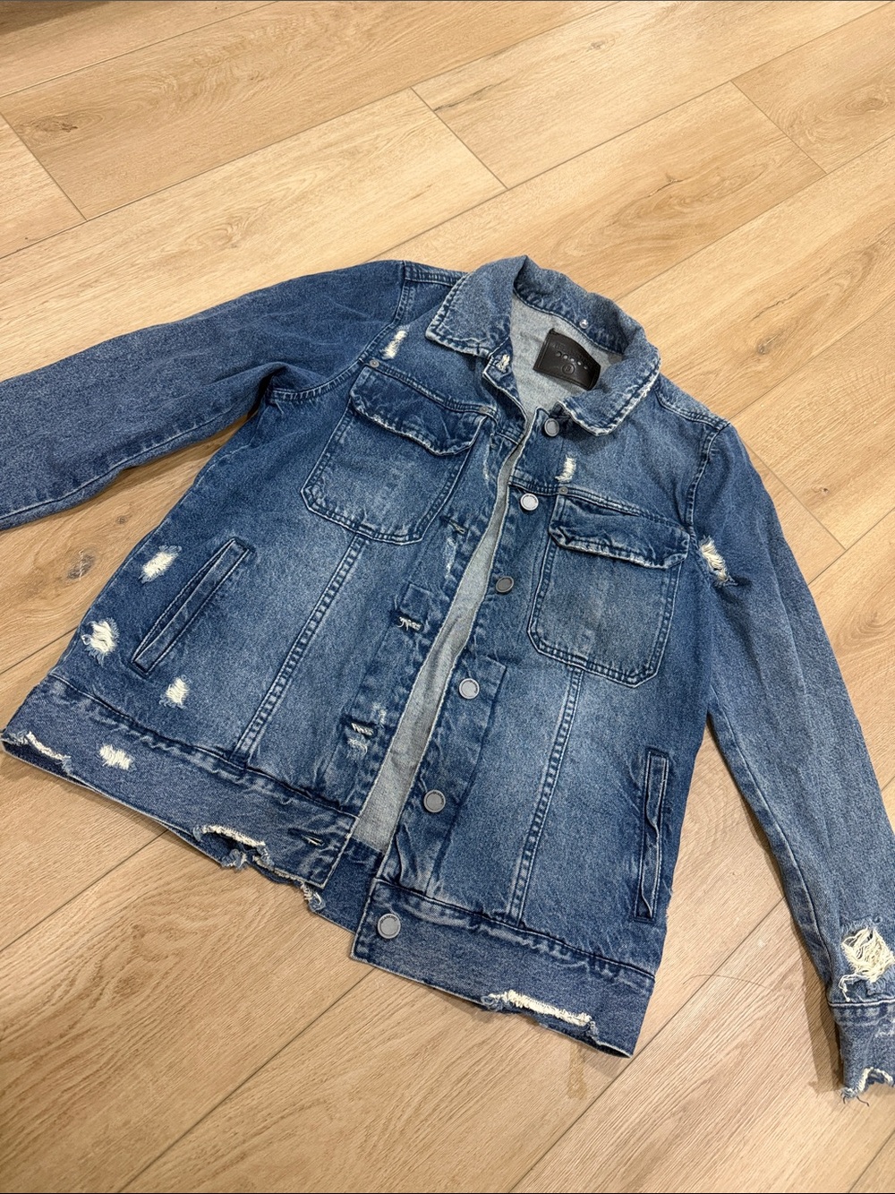 Blank NYC Distressed Blue Denim Jacket